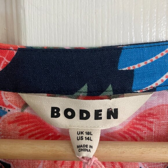 Boden Cleo Floral Print Long Sleeve Linen Dress In Multi Tropic Parrot Size 14L - Picture 3 of 7